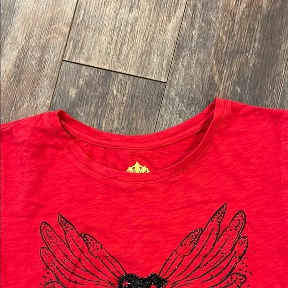 Red Black Short Sleeve T-Shirt Graphic Fitted Top - Picture 11 of 11